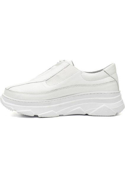 Kadın Beyaz Fermuarlı Dolgu Taban Hakiki Deri Sneaker fırsatları