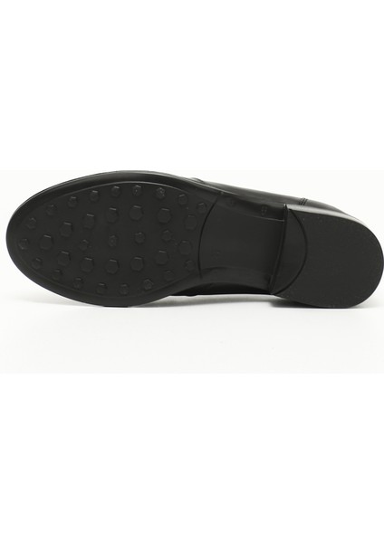 Kadın Siyah Tokalı Hakiki Deri Loafer Ayakkabı