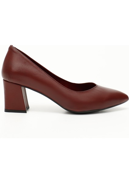 Gön Hakiki Deri Sivri Burun Orta Kalın Topuklu Kadın Ayakkabı 24170