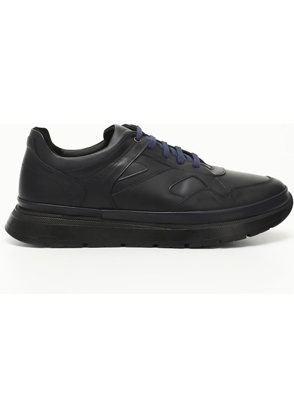 Erkek Lacivert Bağcıklı Hakiki Deri Comfort Sneaker