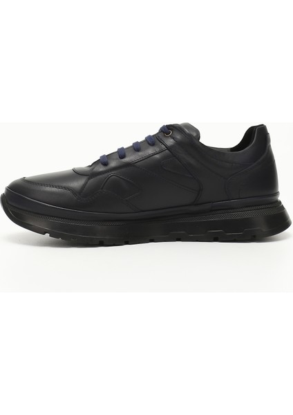 Erkek Lacivert Bağcıklı Hakiki Deri Comfort Sneaker