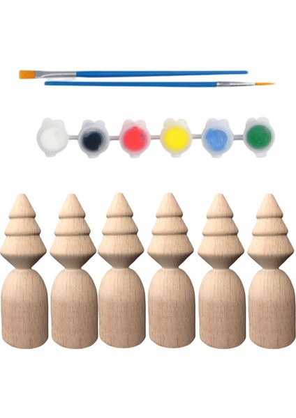 Alg Wood Montessori Toys Ahşap El Yapımı Peg Bebek 6'lı Boyama Seti Fırça Boya Dahil -5076