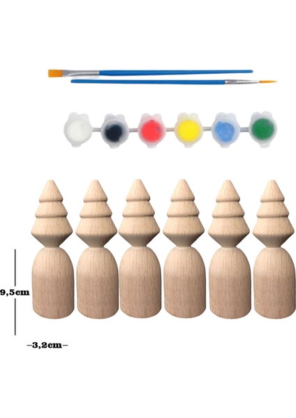 Alg Wood Montessori Toys Ahşap El Yapımı Peg Bebek 6'lı Boyama Seti Fırça Boya Dahil -5076