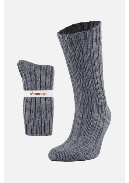 Unisex 5 Kat Alpaka Yünü Kışlık Tekli Gri Soket Çorap M 3094 G