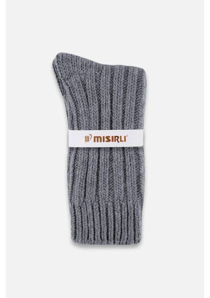 Unisex 5 Kat Alpaka Yünü Kışlık Tekli Gri Soket Çorap M 3094 G