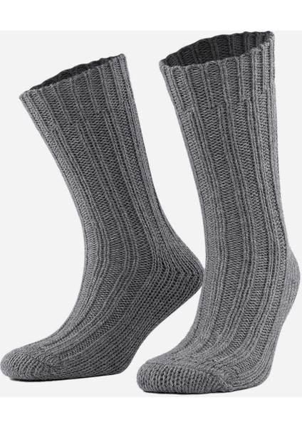 Unisex 5 Kat Alpaka Yünü Kışlık Tekli Gri Soket Çorap M 3094 G