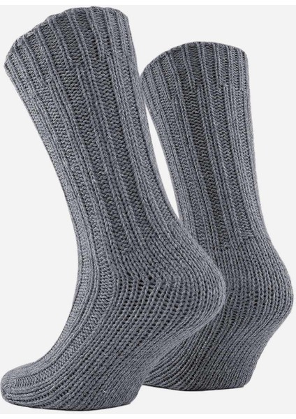 Unisex 5 Kat Alpaka Yünü Kışlık Tekli Gri Soket Çorap M 3094 G