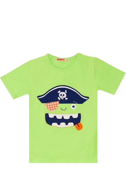 3d Yeşil Korsan Çocuk T-shirt Şort Bandana Takım