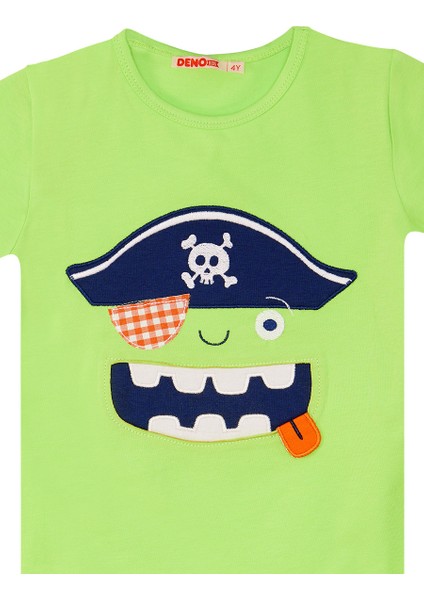 3d Yeşil Korsan Çocuk T-shirt Şort Bandana Takım