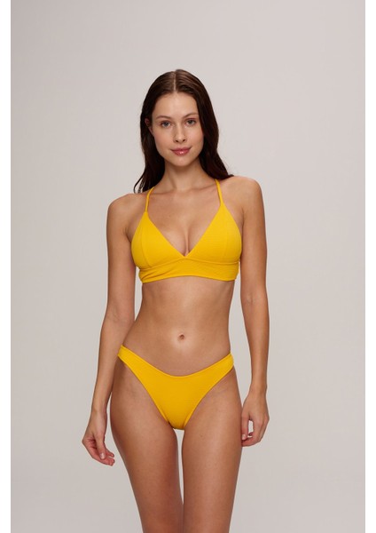 Crush Üçgen Sırttan Çapraz Askılı Bikini Takımı Sarı
