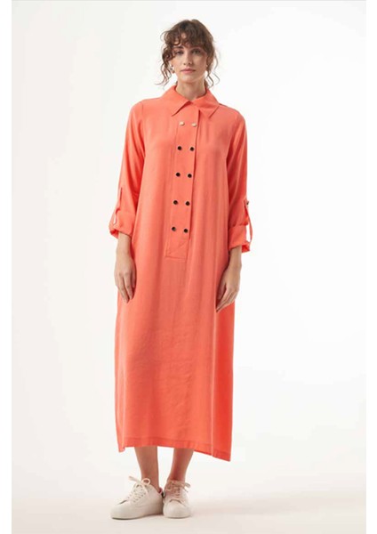 Çıt Çıt Detaylı Elbise 2006 Mercan