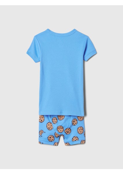 Erkek Bebek Mavi Organik Pamuk Susam Sokağı Grafikli Pijama Takımı