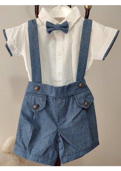 9-12-18-24 Ay Papyonlu Gömlek 2li Erkek Bebek Salopet Takımı fırsatları