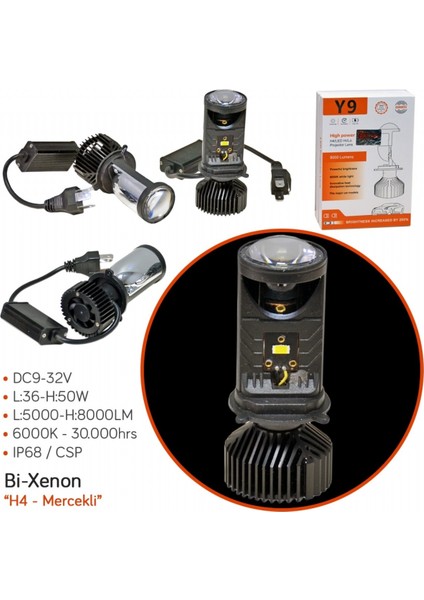 Y9 H4 Bi-Xenon Mercekli Ampul Süper Beyaz 36-50W/5000-8000LM/6000K BR0410318