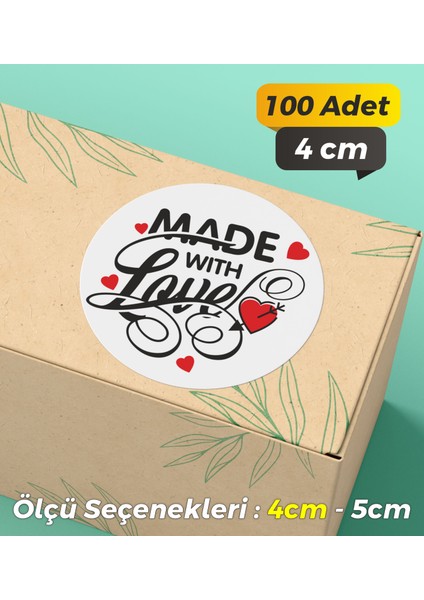 Made With Love Ambalaj Kargo Hediye Paketleme Etiketi Model 7 - 100 Adet 4cm