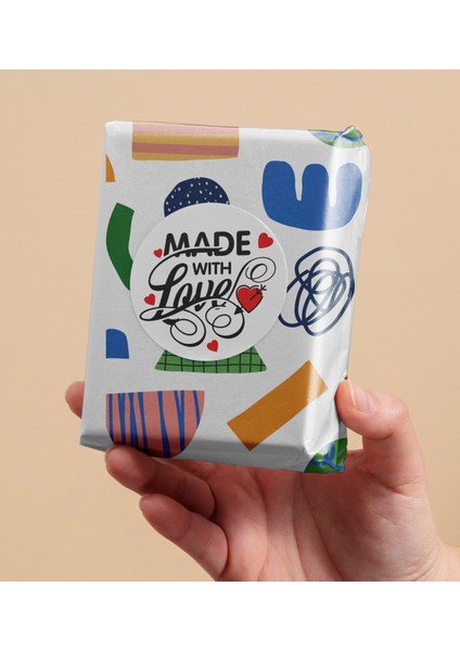 Made With Love Ambalaj Kargo Hediye Paketleme Etiketi Model 7 - 100 Adet 4cm fiyatları