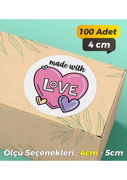Made With Love Ambalaj Kargo Hediye Paketleme Etiketi Model 13 - 100 Adet 4cm