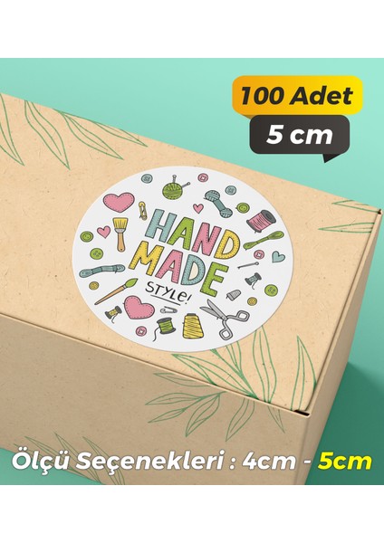 Made With Love Ambalaj Kargo Hediye Paketleme Etiketi Model 15 - 100 Adet 5cm