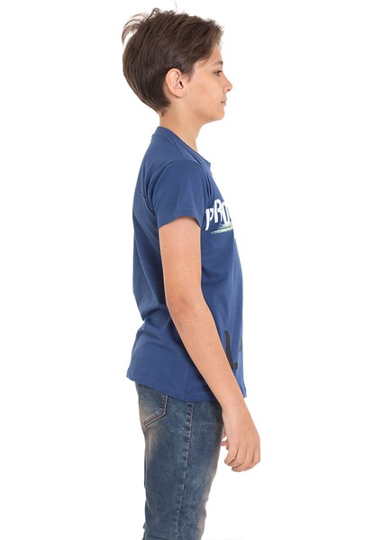 Koyu Mavi Long Baskılı Bisiklet Yaka 13-16 Yaş Tişört 2012-7 modelleri