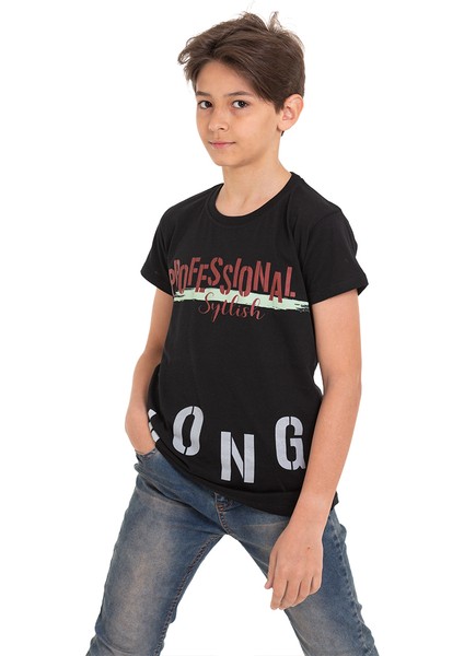 Siyah Long Baskılı Bisiklet Yaka 13-16 Yaş Tişört 2012-3 fiyatları