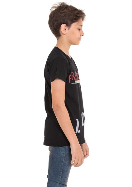 Siyah Long Baskılı Bisiklet Yaka 13-16 Yaş Tişört 2012-3 modelleri