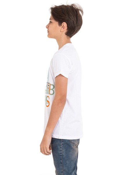 Beyaz Achive Baskılı Bisiklet Yaka 13-16 Yaş Tişört 2011-7 modelleri