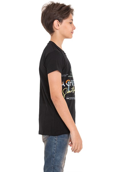 Siyah Achive Baskılı Bisiklet Yaka 13-16 Yaş Tişört 2011-5 modelleri