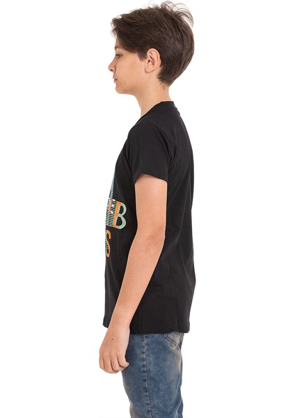 Siyah Achive Baskılı Bisiklet Yaka 13-16 Yaş Tişört 2011-5 fırsatları