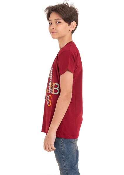 Bordo Achive Baskılı Bisiklet Yaka 13-16 Yaş Tişört 2011-3 modelleri