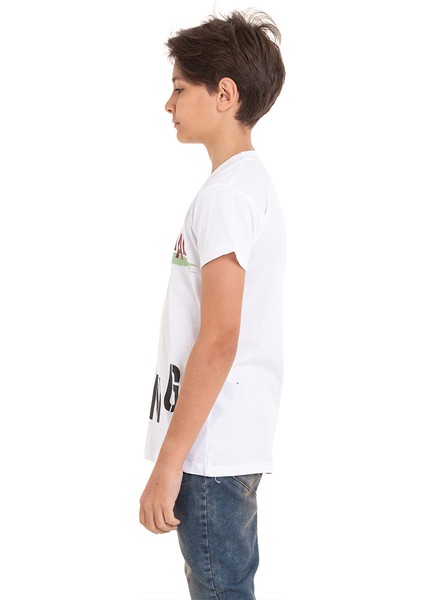 Beyaz Long Baskılı Bisiklet Yaka 13-16 Yaş Tişört 2012-4 modelleri