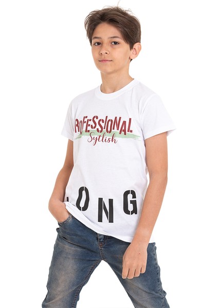 Beyaz Long Baskılı Bisiklet Yaka 13-16 Yaş Tişört 2012-4 fırsatları