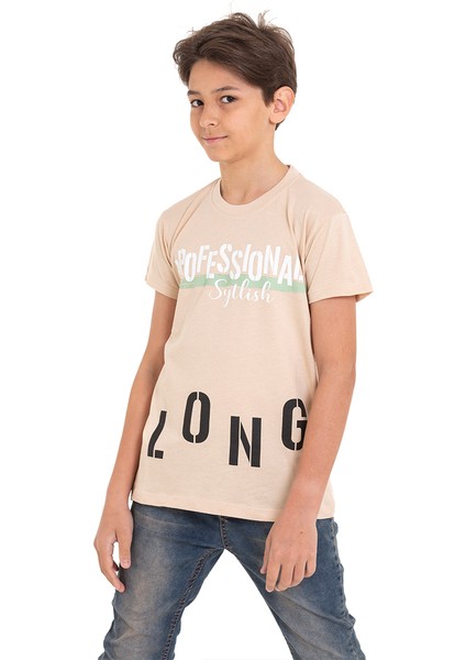 Bej Long Baskılı Bisiklet Yaka 13-16 Yaş Tişört 2012-2 fırsatları