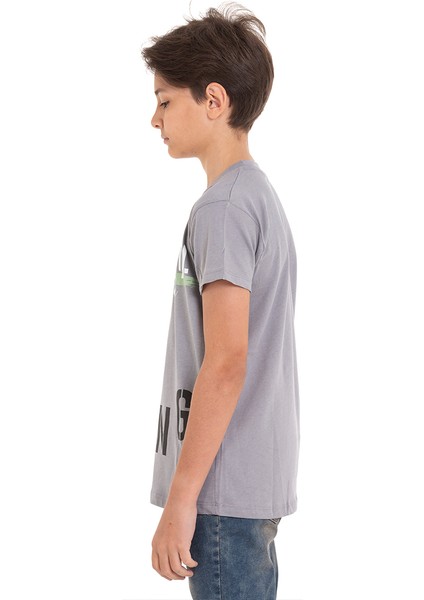 Gri Long Baskılı Bisiklet Yaka 13-16 Yaş Tişört 2012-1 modelleri