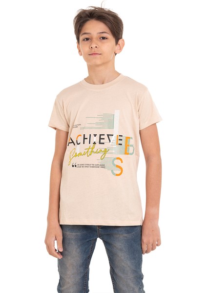 Bej Achive Baskılı Bisiklet Yaka 13-16 Yaş Tişört 2011-2