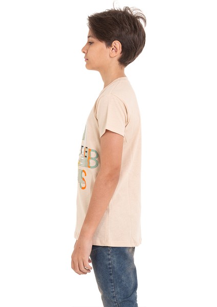 Bej Achive Baskılı Bisiklet Yaka 13-16 Yaş Tişört 2011-2 modelleri