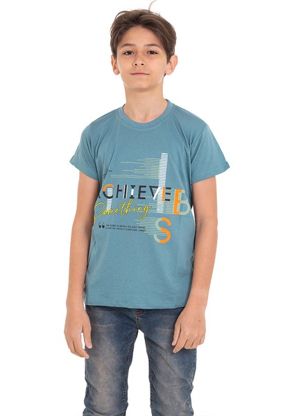 Açık Mavi Achive Baskılı Bisiklet Yaka 13-16 Yaş Tişört 2011-1