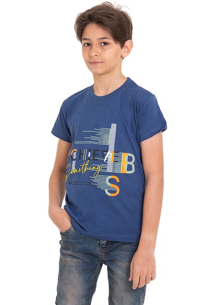 Mavi Achive Baskılı Bisiklet Yaka 13-16 Yaş Tişört 2011-6