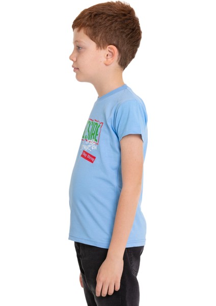 Açık Mavi Bronx Baskılı Bisiklet Yaka 5-16 Yaş Tişört 2005-5 modelleri