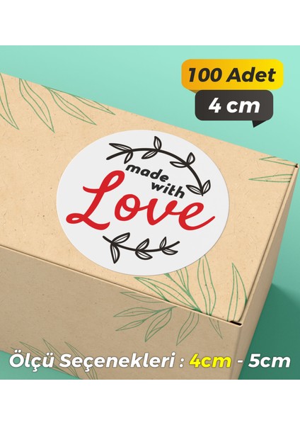Made With Love Ambalaj Kargo Hediye Paketleme Etiketi Model 23 - 100 Adet 4cm