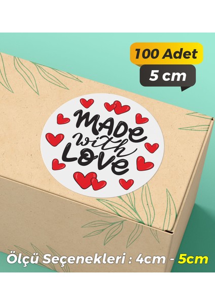 Made With Love Ambalaj Kargo Hediye Paketleme Etiketi Model 26- 100 Adet 5cm