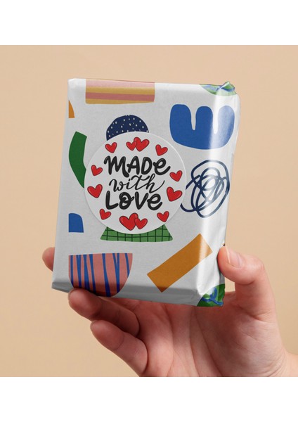 Made With Love Ambalaj Kargo Hediye Paketleme Etiketi Model 26- 100 Adet 5cm fiyatları