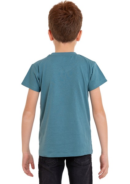 Petrol Mavisi Kaplan Baskılı Bisiklet Yaka 5-16 Yaş Tişört 2008-2 fiyatları