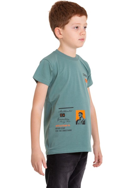 Petrol Mavisi Courage Baskılı Bisiklet Yaka 5-16 Yaş Tişört 2007-9 modelleri