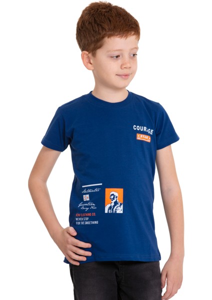 Mavi Courage Baskılı Bisiklet Yaka 5-16 Yaş Tişört 2007-7 fiyatları