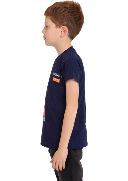 Lacivert Courage Baskılı Bisiklet Yaka 5-16 Yaş Tişört 2007-6 modelleri
