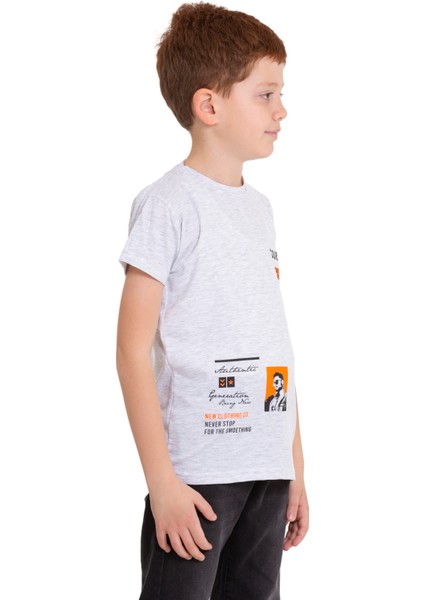 Açık Gri Courage Baskılı Bisiklet Yaka 5-16 Yaş Tişört 2007-2 modelleri