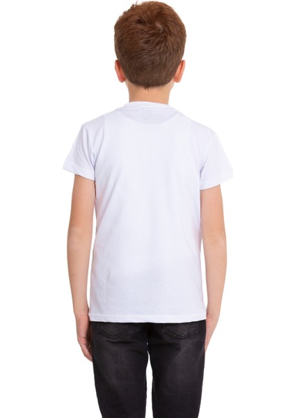 Beyaz Courage Baskılı Bisiklet Yaka 5-16 Yaş Tişört 2007-1 fiyatları