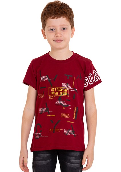 Kırmızı Harf Baskılı Bisiklet Yaka 5-16 Yaş Tişört 2006-5 modelleri