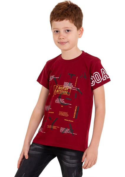 Kırmızı Harf Baskılı Bisiklet Yaka 5-16 Yaş Tişört 2006-5 fırsatları