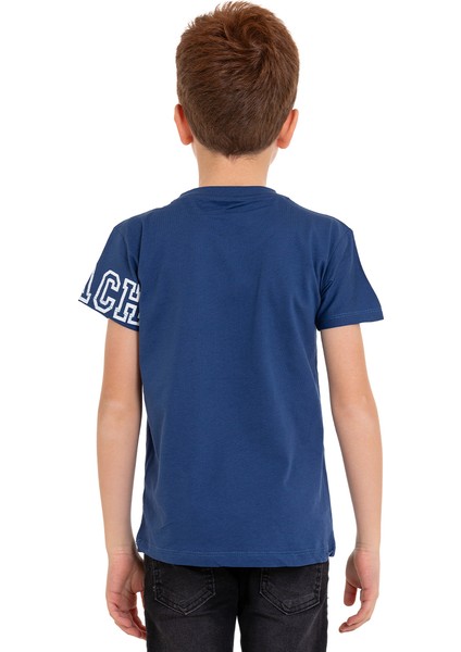 Mavi Harf Baskılı Bisiklet Yaka 5-16 Yaş Tişört 2006-1 fiyatları